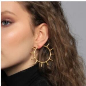 NEW!  Sunray Hoop Earrings Unique Brushed Gold Statement Earrings